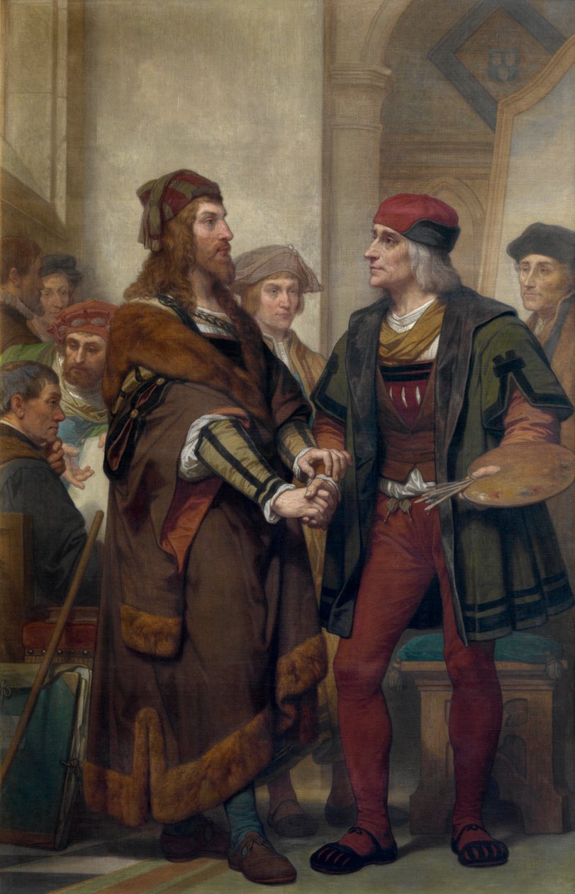 Albrecht Dürer na návštěvě Quintena Massijse (olej na plátně) od Nicaise de Keyser