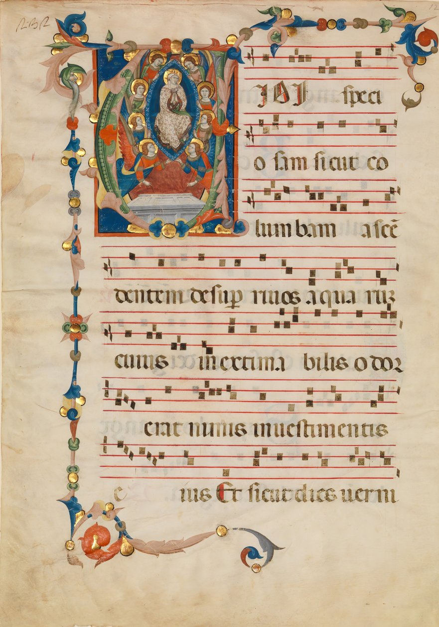 Rukopisný list s Nanebevzetím Panny Marie v iniciále V, z antifonáře, ca. 1340. od Niccolò di ser Sozzo