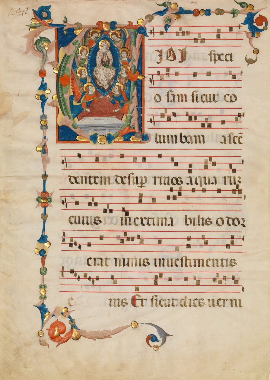 Rukopisný list s Nanebevzetím Panny Marie v iniciále V, z antifonáře, ca. 1340 od Niccolò di ser Sozzo