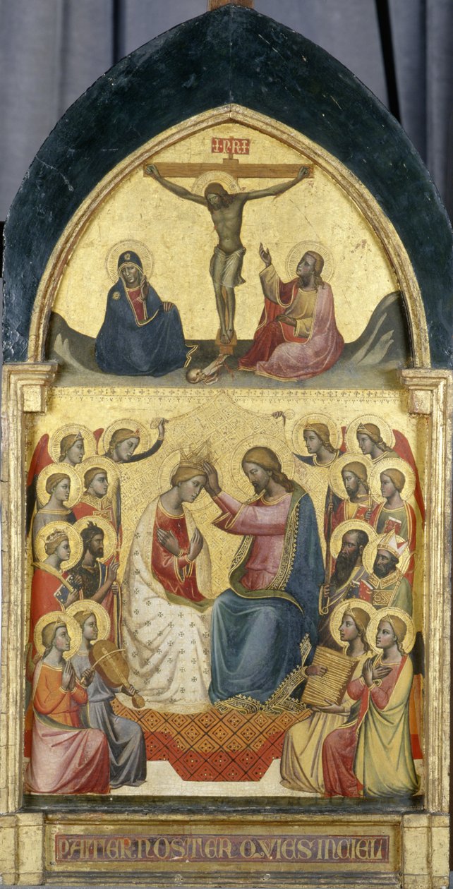 Korunovace Panny Marie s anděly, svatými a Ukřižováním, kolem 1405 (tempera na topolovém dřevě) od Niccolo di Pietro workshop of Gerini
