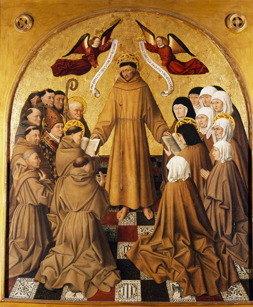 Oltářní deska, sv. František předává Řehole svým následovníkům (menším bratřím a klariskám) od Niccolo Antonio Colantonio