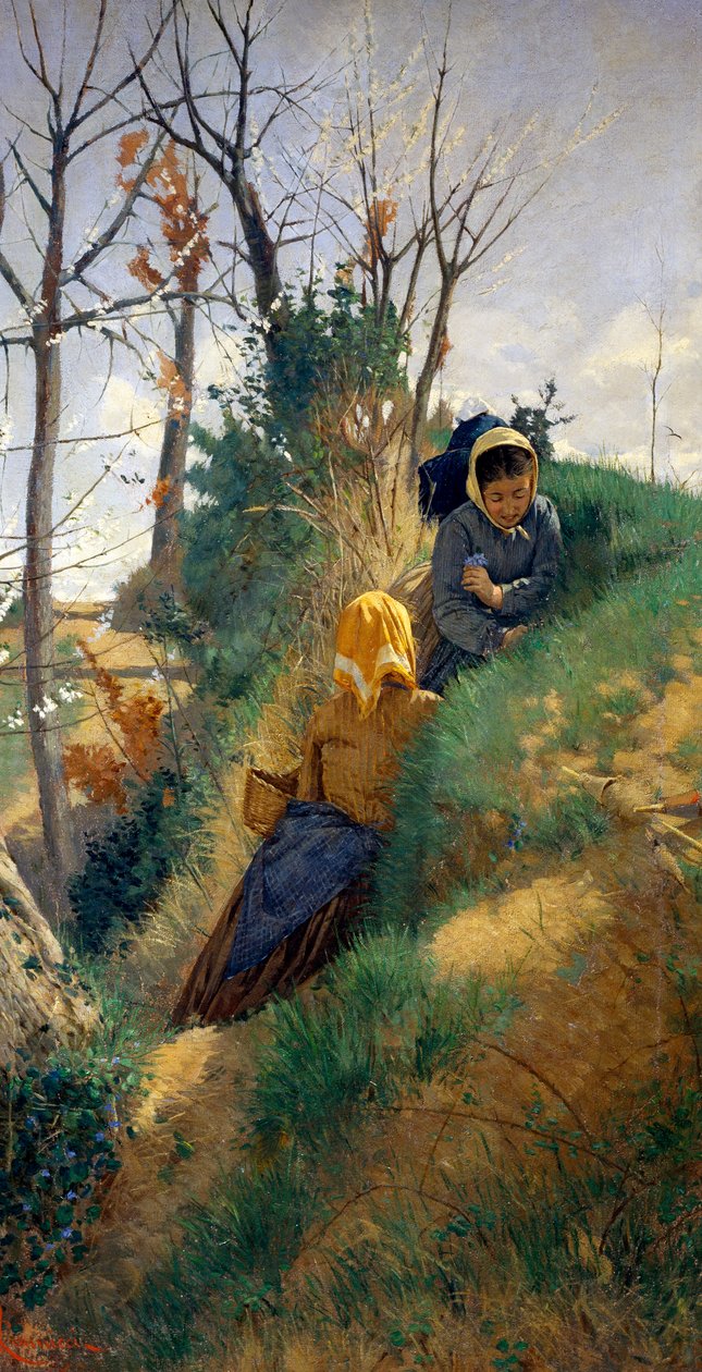 Pastorační scéna, Niccolo Cannicci (1846-1906), olej na plátně, 72x38 cm od Niccolo Cannicci