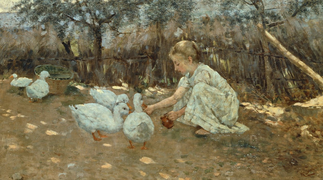 Husí stádo, kolem roku 1892, Niccolo Cannicci (1846-1906), olej na plátně, 40,5x70,5 cm. od Niccolo Cannicci