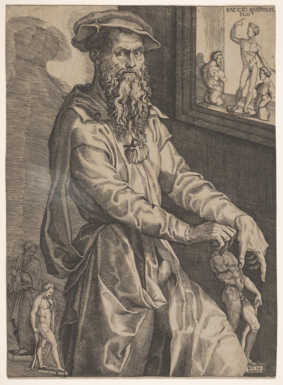 Portrét Baccia Bandinelliho, ve tříčtvrtinové délce vedle okenní tabule obsahuje..., ca. 1540-48. od Niccolo della Casa