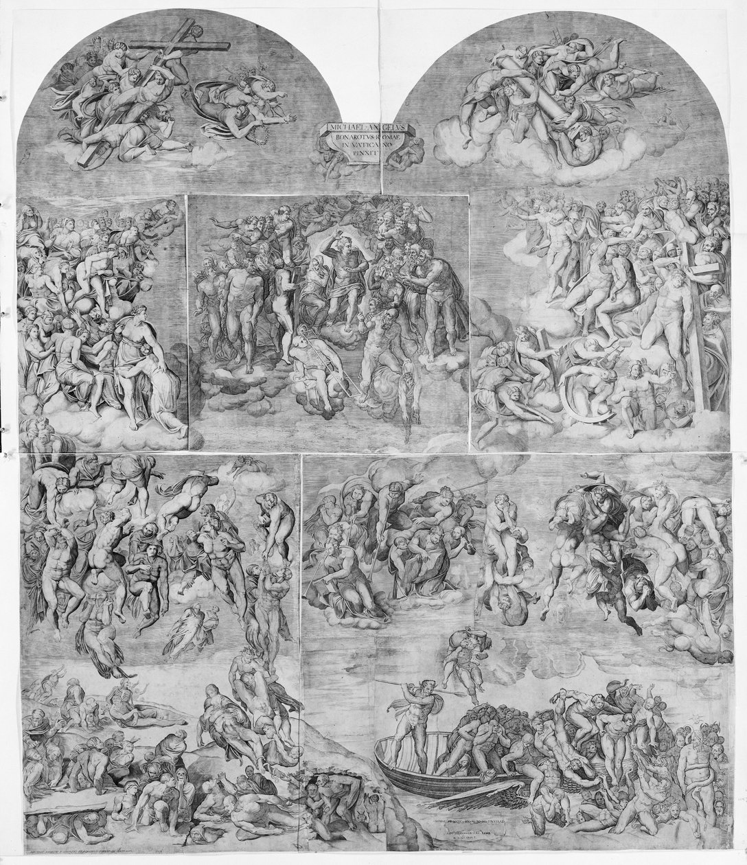 Troubící andělé a zatracené duše stahované ďábly dole uprostřed a vpravo sek..., 1548. od Niccolo della Casa