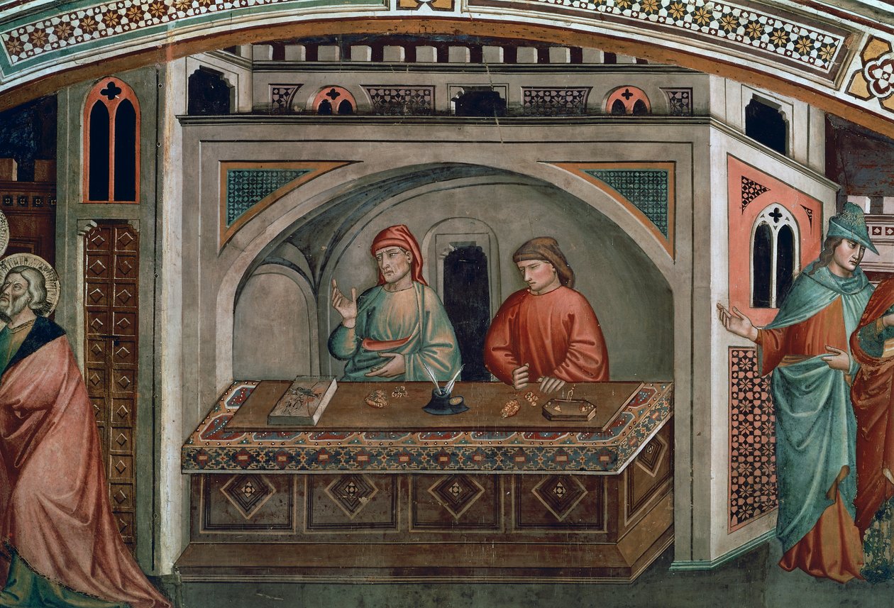 Dva bankéři, detail ze života svatého Matouše od Niccolo di Pietro Gerini