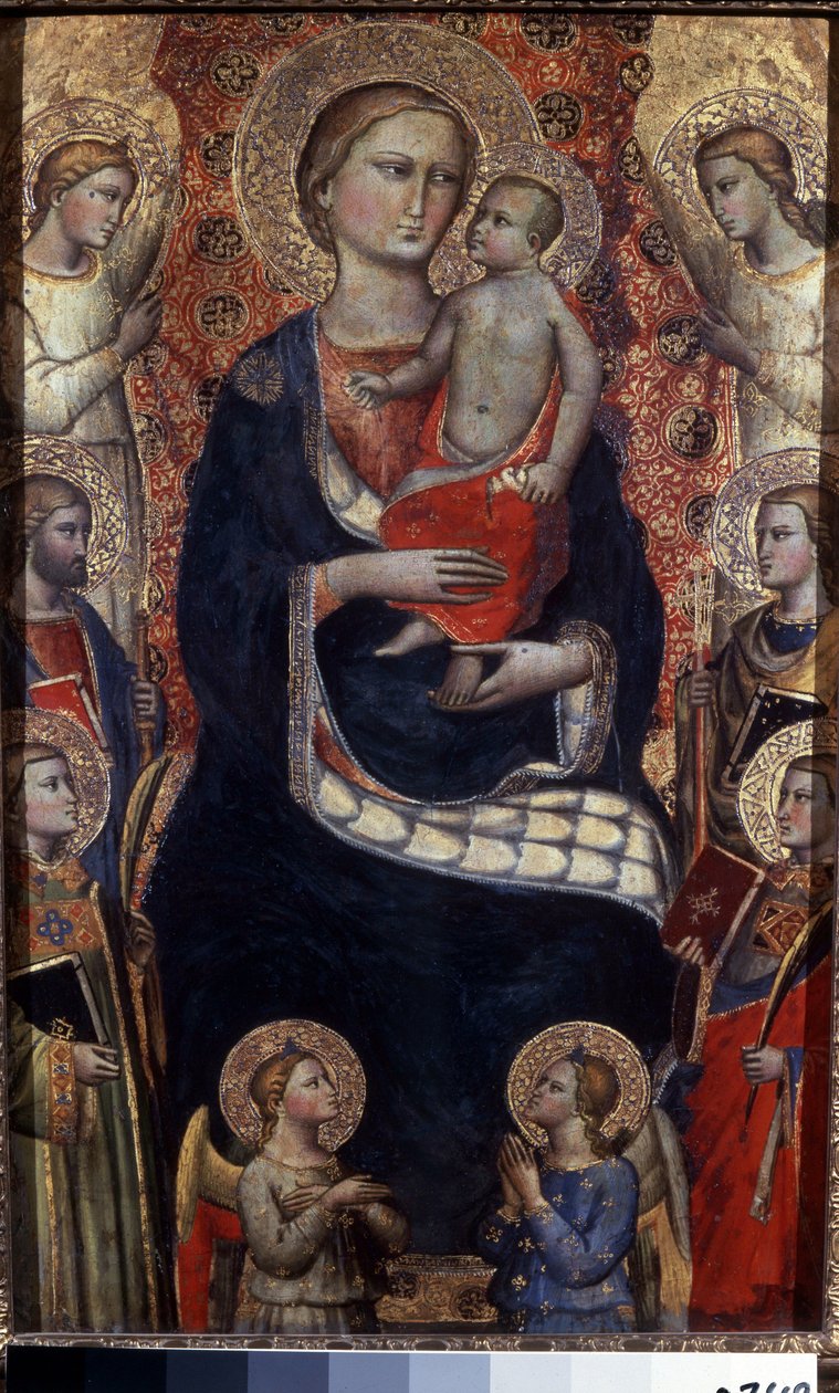 Madona s dítětem se svatými a anděly. Madona s dítětem, světci a andělé. Obraz Niccolo di Pietro Gerini (asi 1350-1415). Florentské umění, středověk. Tempera na dřevě. Muzeum Ermitáž, Petrohrad od Niccolo di Pietro Gerini