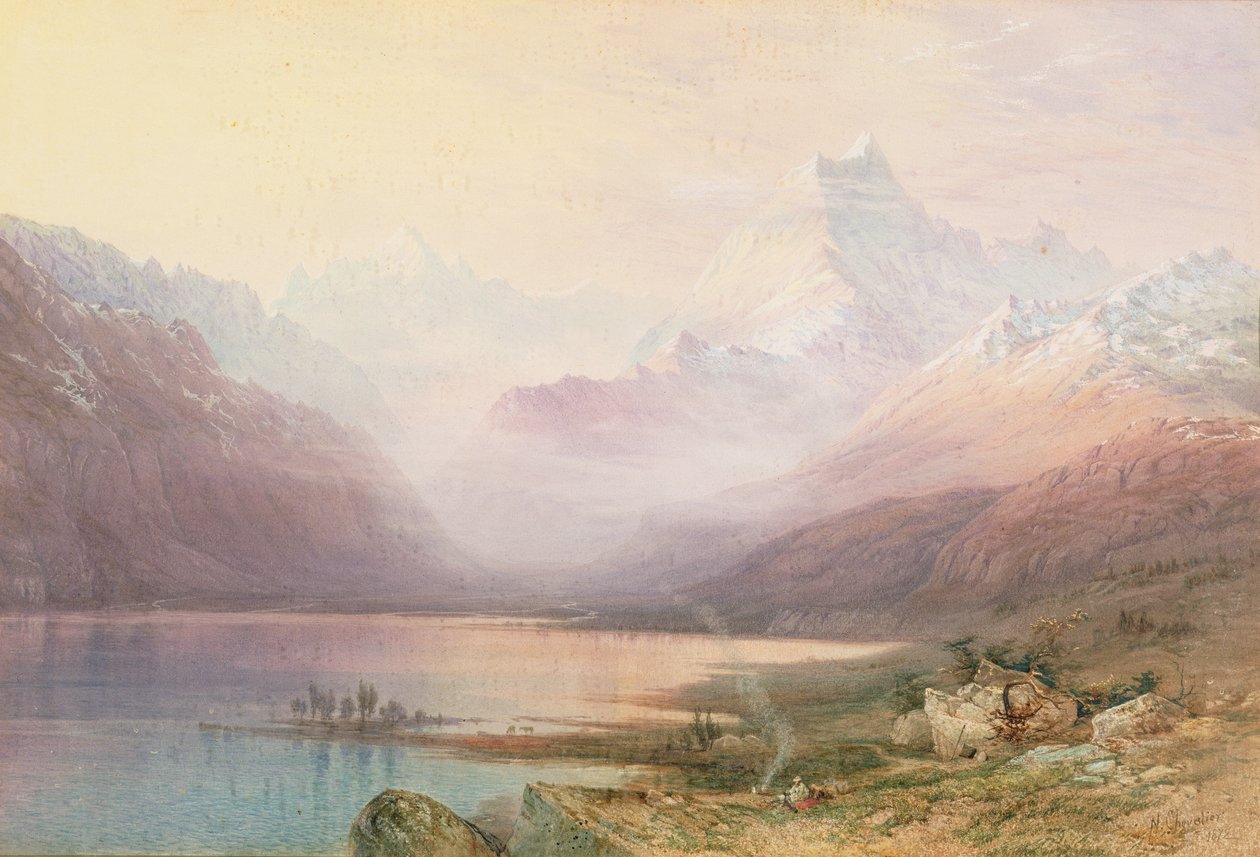 Mount Cook a jezero Pukaki, Jižní ostrov, Nový Zéland, 1872 od Nicholas Chevalier