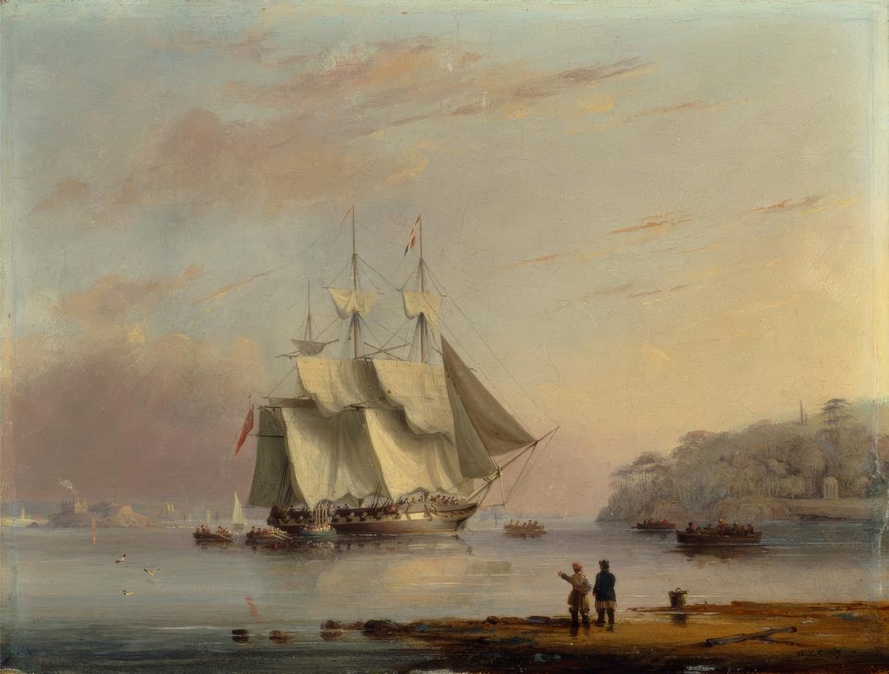 Britská fregata u pobřeží v Mount Edgecumbe, Plymouth od Nicholas Condy
