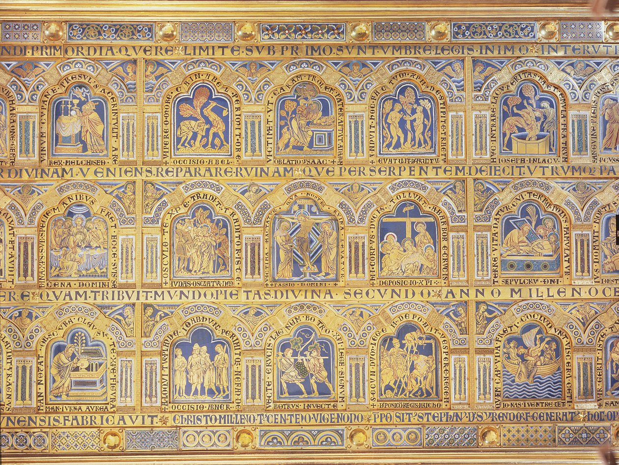 Verdunský oltář, zobrazující biblické výjevy, 1181 (smalt Champleve) (střední část centrálního panelu) (další panely viz 146819-822) od Nicholas of Verdun