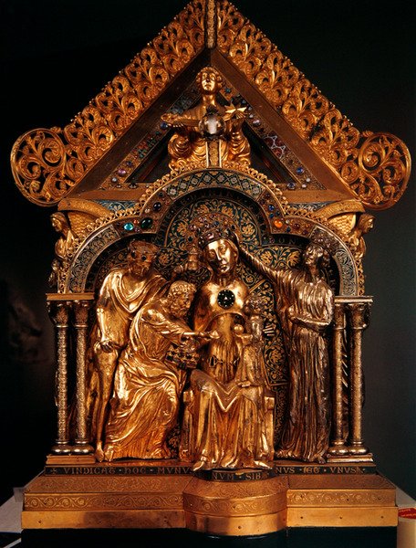 Klanění tří králů, štítový konec svatyně Panny Marie z Notre-Dame, 1205 (stříbrné zlacení, měděné zlacení, smalt a filigrán na dřevě) od Nicholas of Verdun