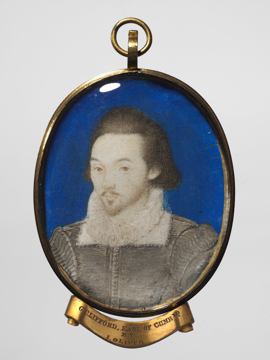 Portrét muže, cca 1600 (bez pergamenu se zlatým okrajem ve zlaceném kovovém rámu) od Nicholas (manner of) Hilliard