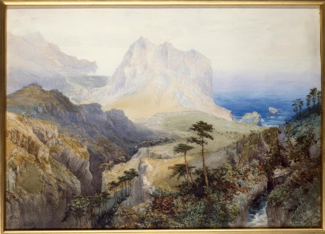 Rokle u moře, Jižní Alpy, Nový Zéland od Nicholas Chevalier
