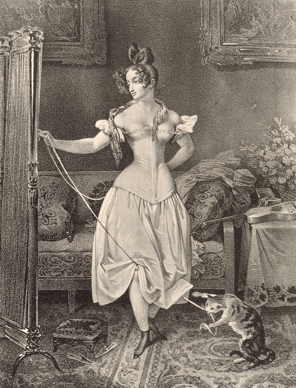 Šněrovačka, vyryl Alfred Leon Lemercier (19. století) (litografie) od Nicholas Eustache (after) Maurin