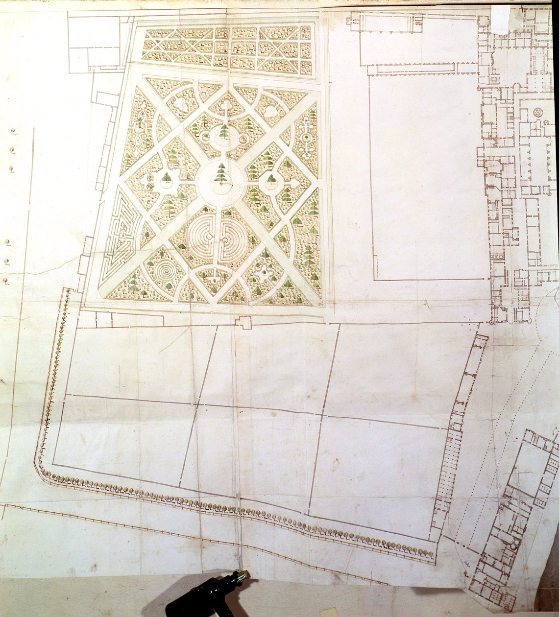Plán a přehled lokality The Wilderness, Hampton Court, c.1710-14 (pero a inkoust a wc na papíře) od Nicholas Hawksmoor