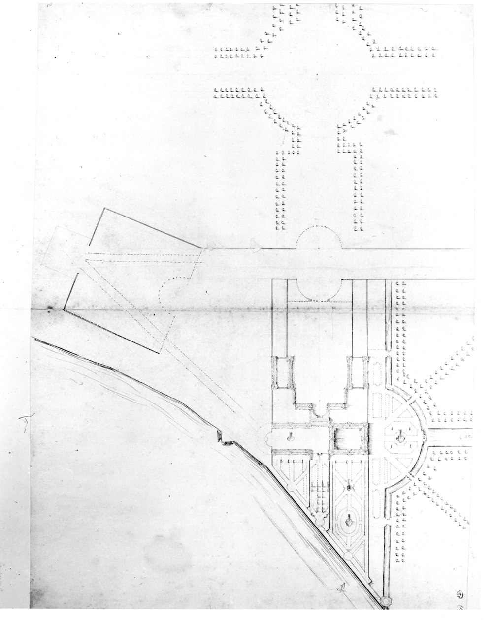 Plán místa schématu I, Hampton Court, 1689 (pero a inkoust a tužka na papíře) od Nicholas Hawksmoor