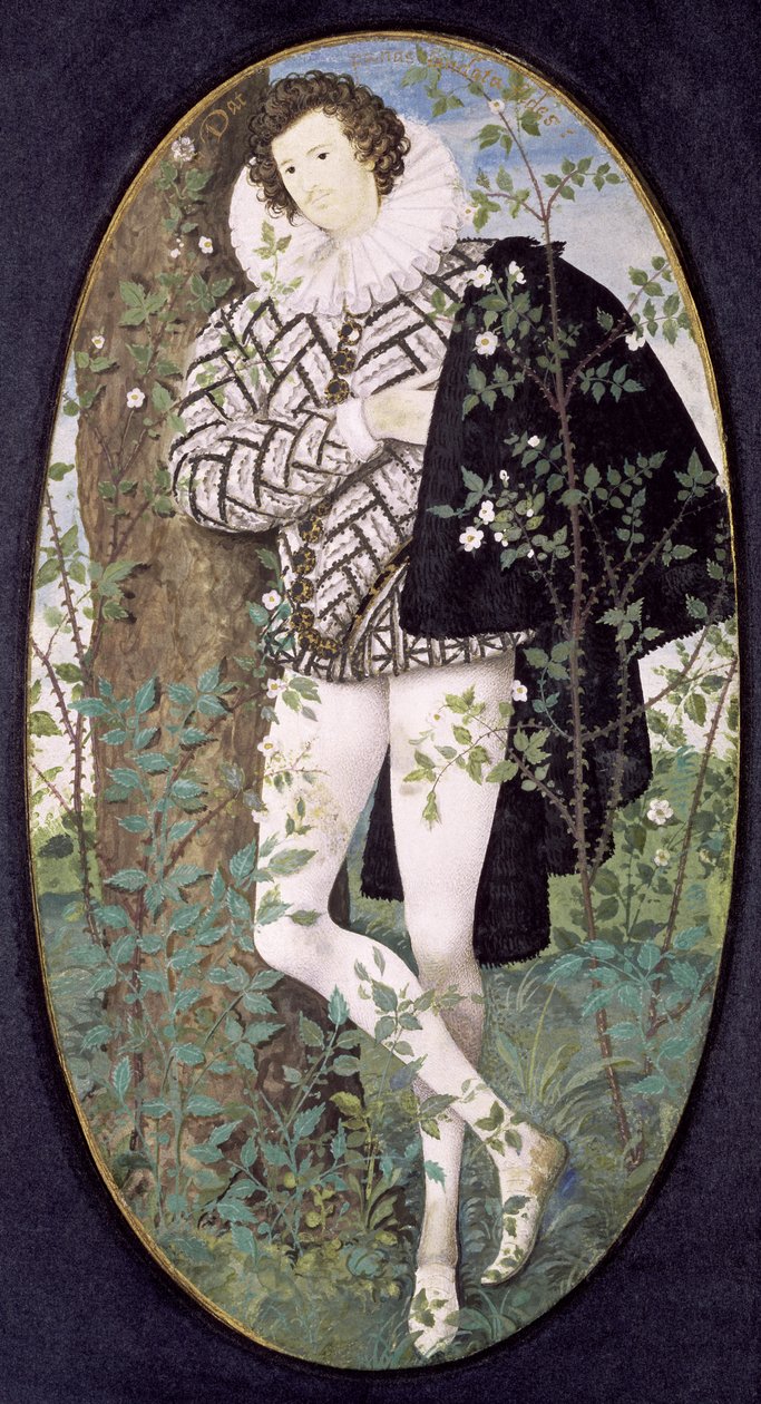 Mladý muž opřený o strom mezi růžemi (tělová barva na pergamenu) od Nicholas Hilliard