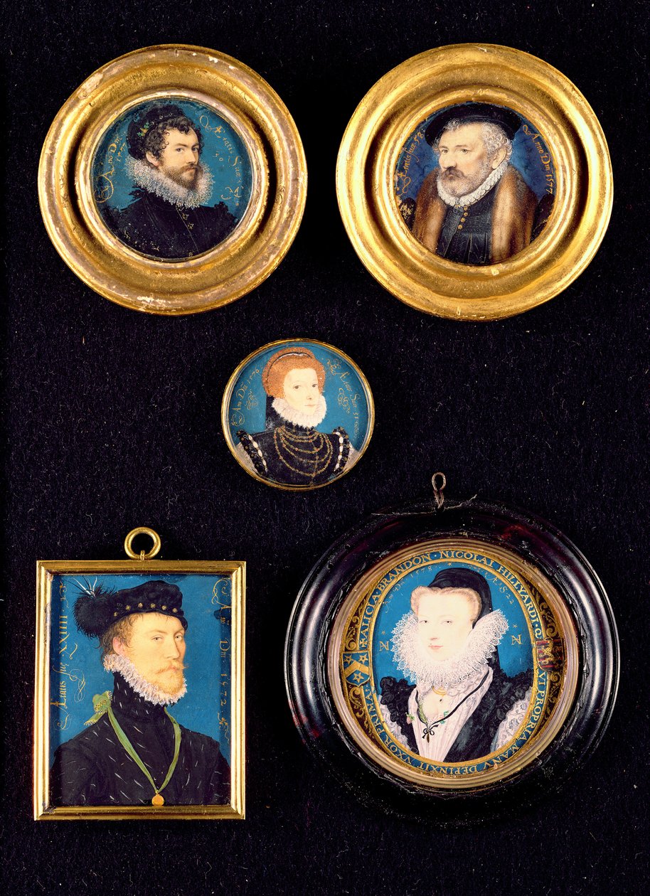 Miniatury Hilliardova otce a matky, autoportrét a neznámé portréty muže a ženy od Nicholas Hilliard