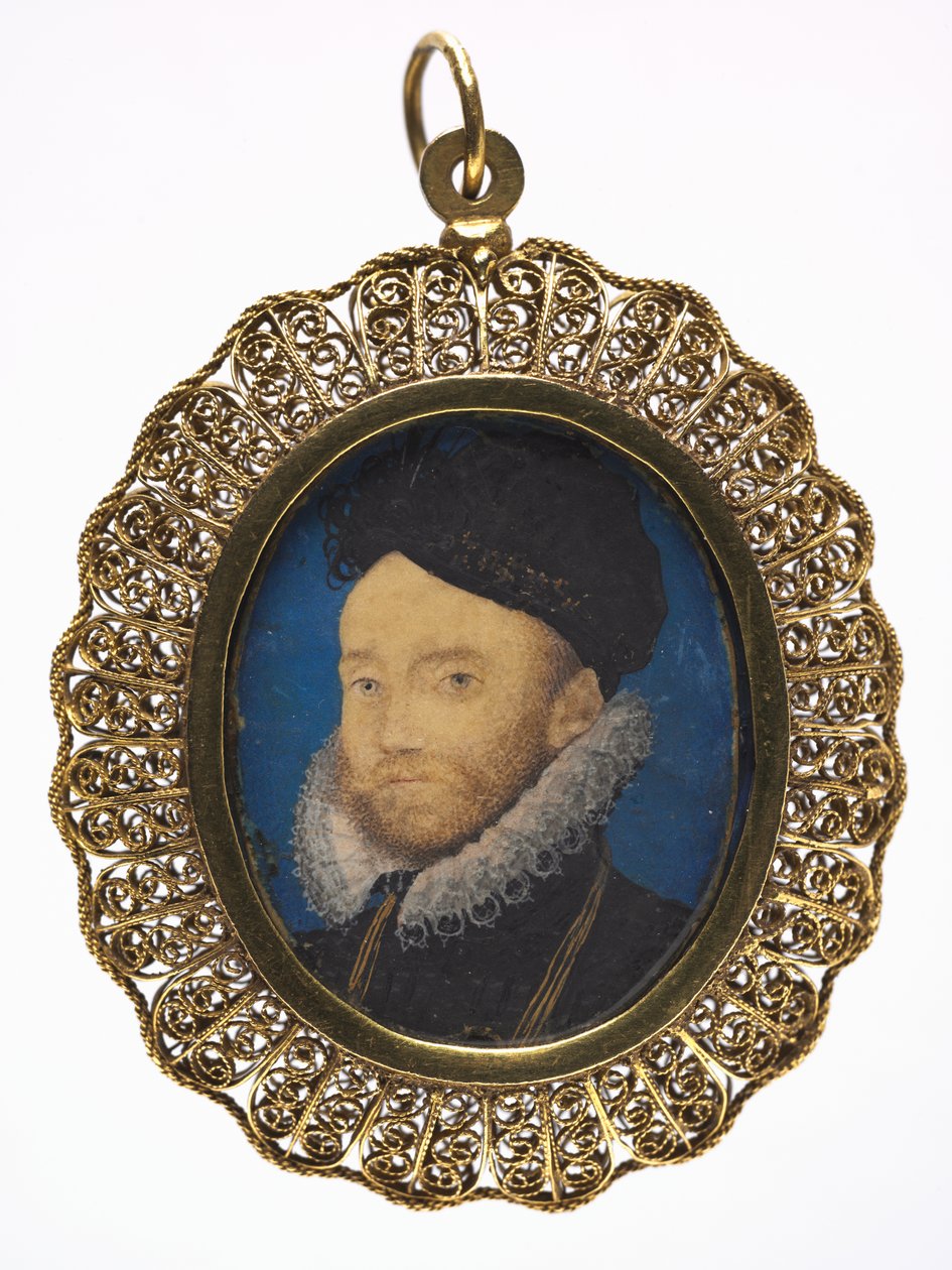 Portrét muže, cca 1590 (bez pergamenu v pozdějším zlaceném kovovém rámu) od Nicholas Hilliard
