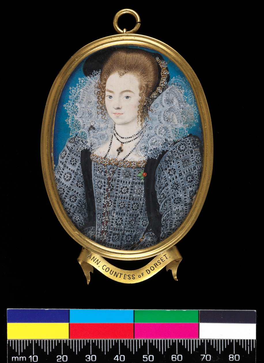 Neznámá dáma (dříve identifikovaná jako hraběnka z Dorsetu), kolem 1595 (barva těla na pergamenu na hrací kartě) od Nicholas Hilliard