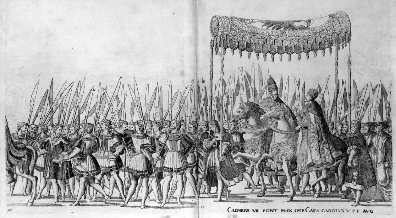 Vjezd papeže Klementa VII. a císaře Karla V. do Boloně 24. února 1530, deska 27, cca 1530 od Nicholas Hogenberg