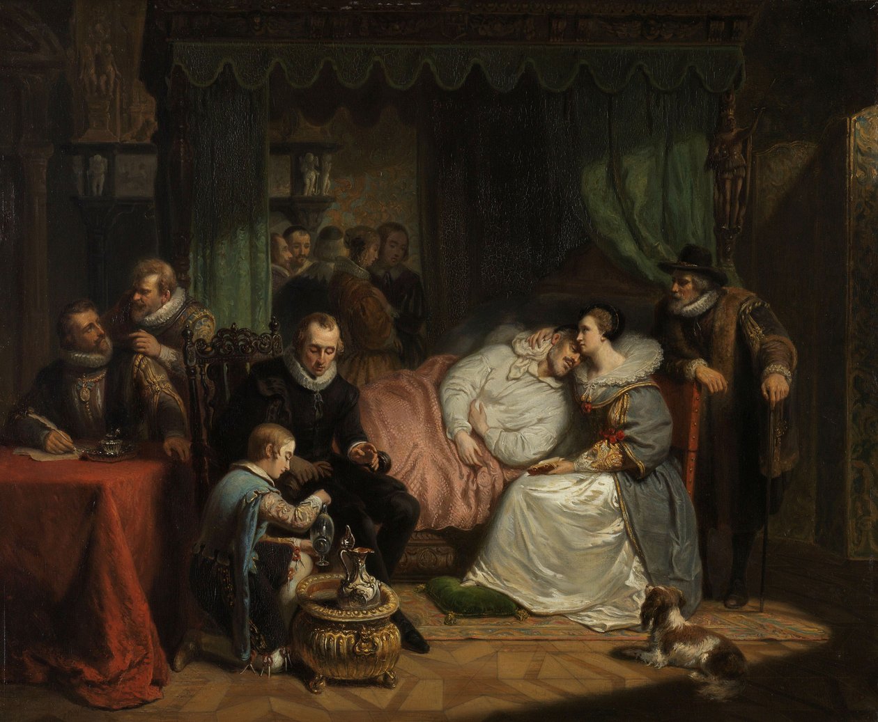 Princ William I. ošetřoval jeho manželku Charlotte de Bourbon po neúspěšném pokusu o jeho život od Jean Jaurequi v Antverpách v roce 1582, 1840 od Nicholas Pieneman