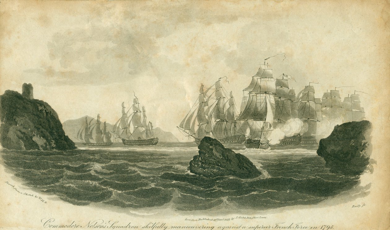 Komodor Nelsonova eskadra obratně manévruje proti přesile francouzských vojsk v roce 1795 od Nicholas Pocock