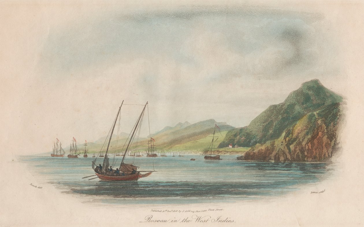 Sada deseti: 1. Útok sira Johna Moora u Basse Terre Guadeloupe. 2. Rousseau v Západní Indii. 3. Guanahani nebo Kočičí ostrov. .... od Nicholas Pocock