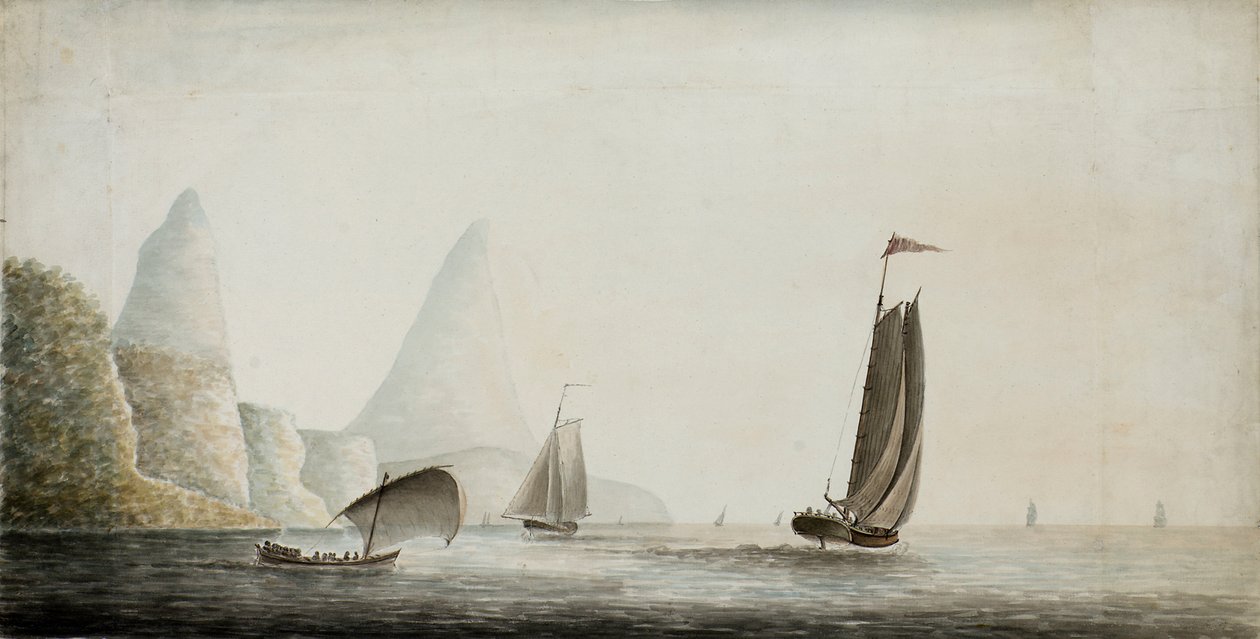 Přeprava otroků u Pitons, Svatá Lucie, asi 1771 (akvarel) od Nicholas Pocock