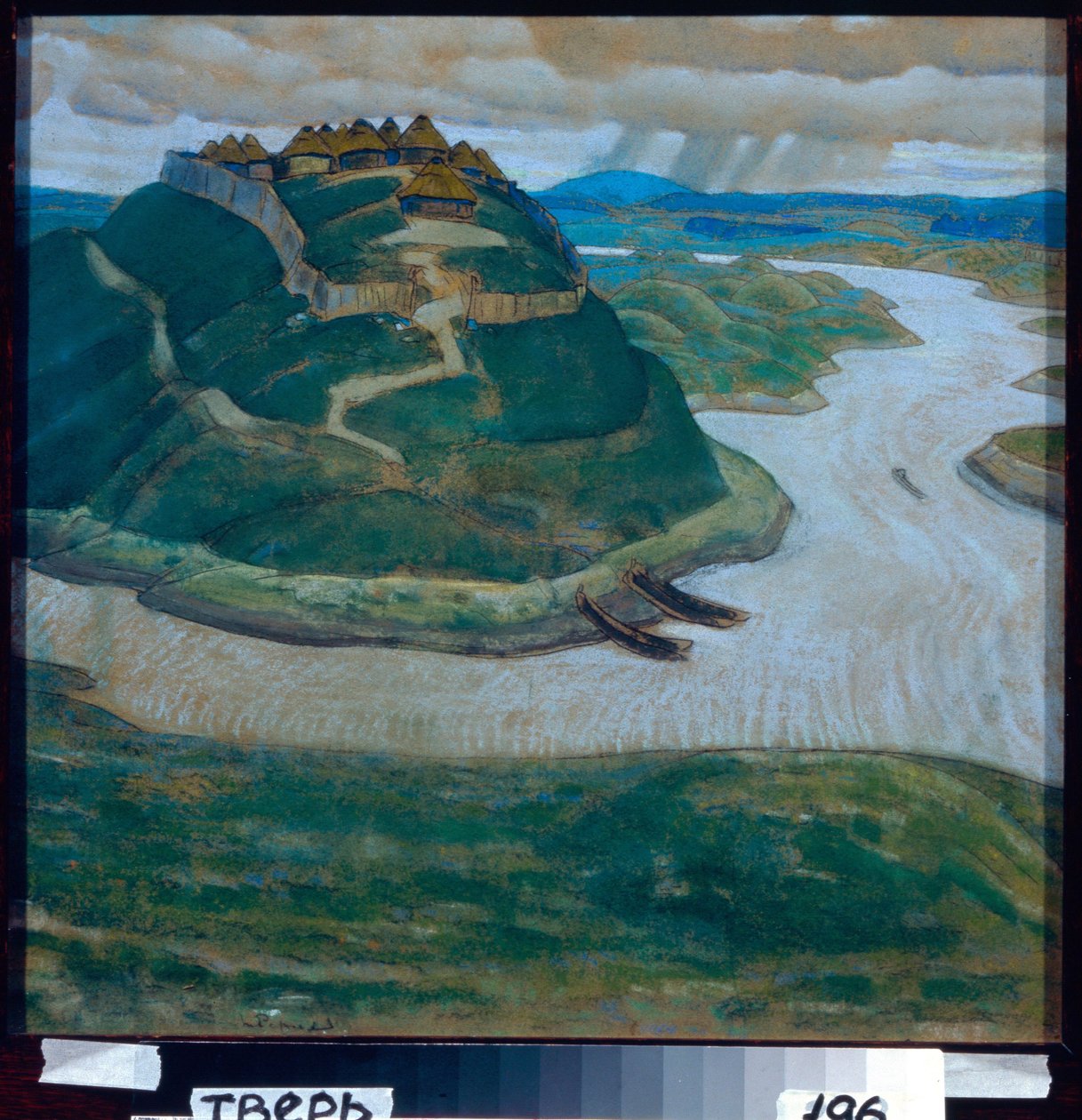 Bývalý opevněný slovanský tábor. Dílo Nicolase (Nicholase) Roericha (1874-1947), pastel na kartonu. Ruské umění, 20. století, symbolismus. Oblastní umělecká galerie, Tver. od Nicholas Roerich