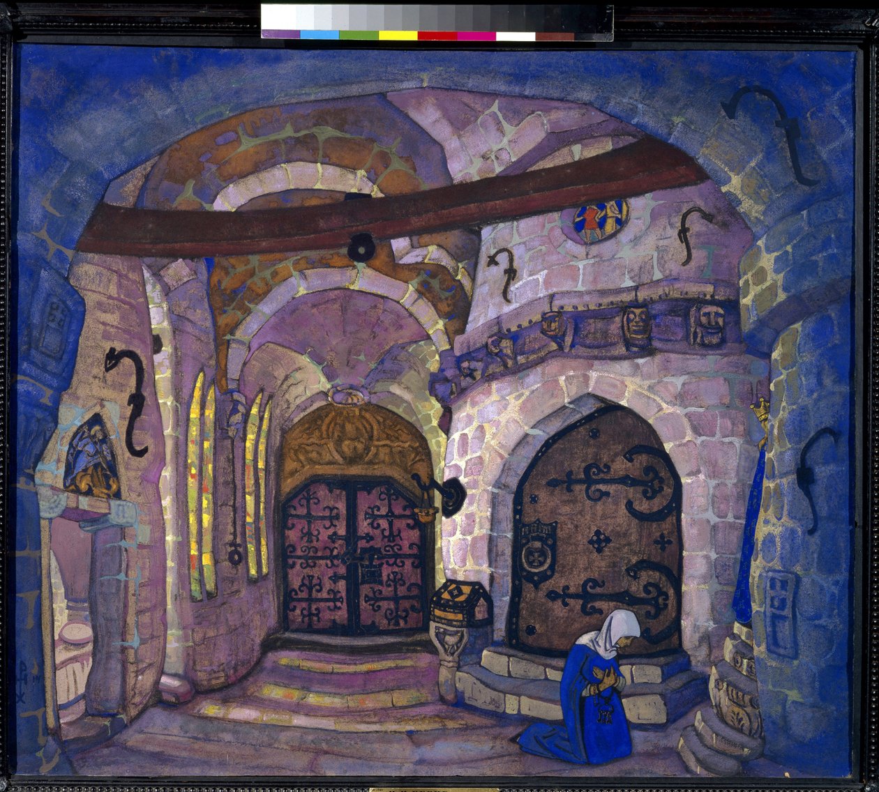 V klášteře. Přípravná výzdoba pro operu Soeur Beatrice od A. Davydova. Dílo Nicholase Roericha (1874-1947), tempera na kartonu od Nicholas Roerich