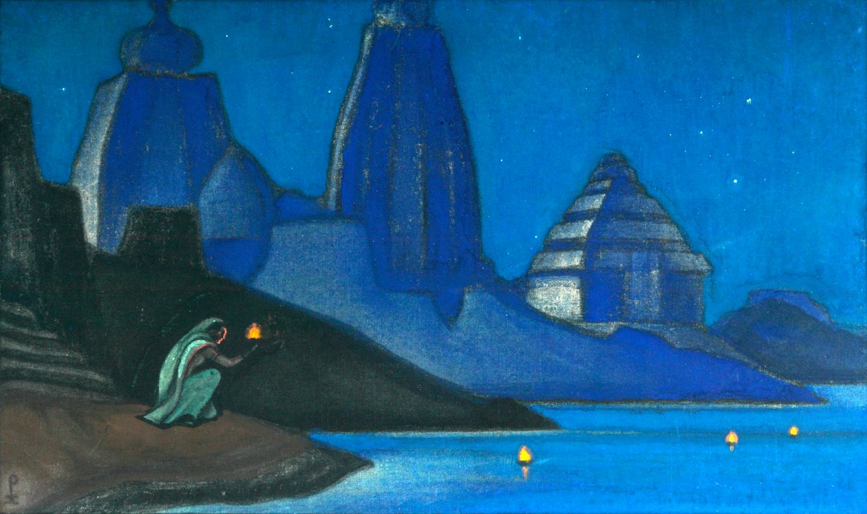 Plamen štěstí svítí na Ganze, 1947. od Nicholas Roerich