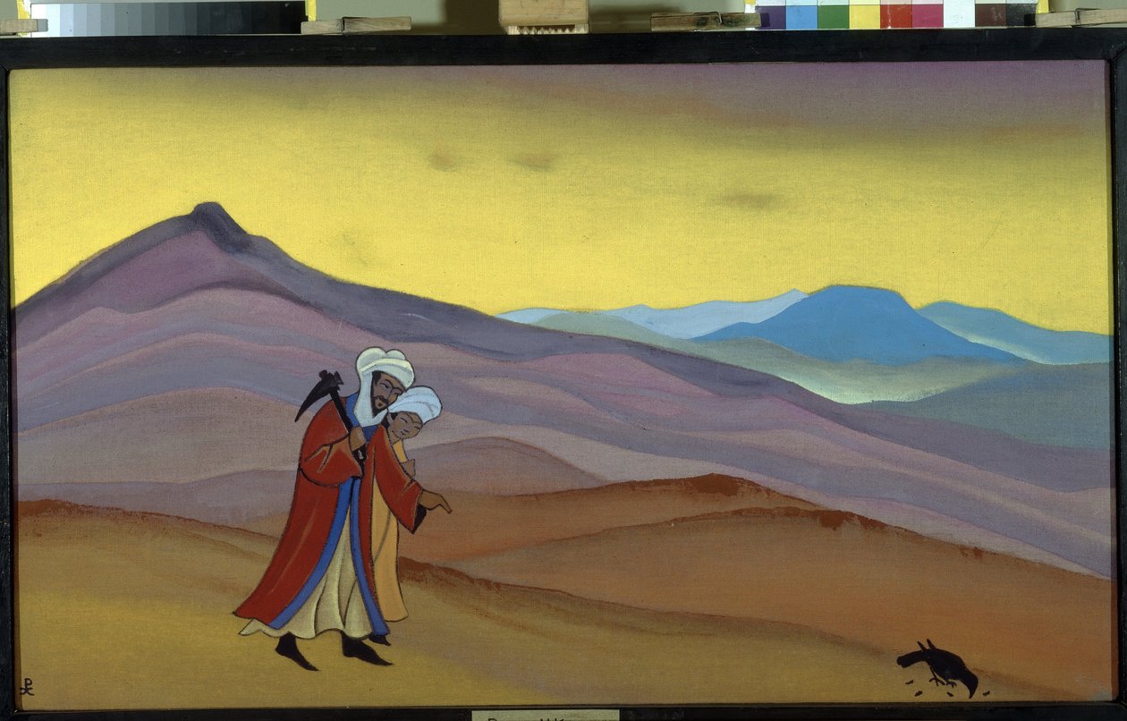 Khosrow a Shirin. Perská legenda 13. století: milostný příběh mezi sasánovským králem Khosrowem II a křesťanskou princeznou Shirin. Obraz Nicholas Roerich (1874-1947), tempera na plátně od Nicholas Roerich
