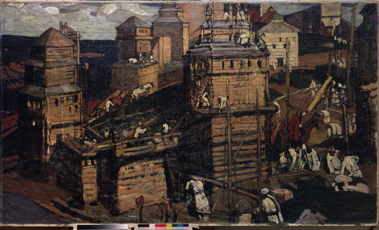 Budování města. (Budování města). (pro venkovskou komunitu na Ukrajině). Obraz Nicholas Roerich (1874-1947), olej na plátně od Nicholas Roerich