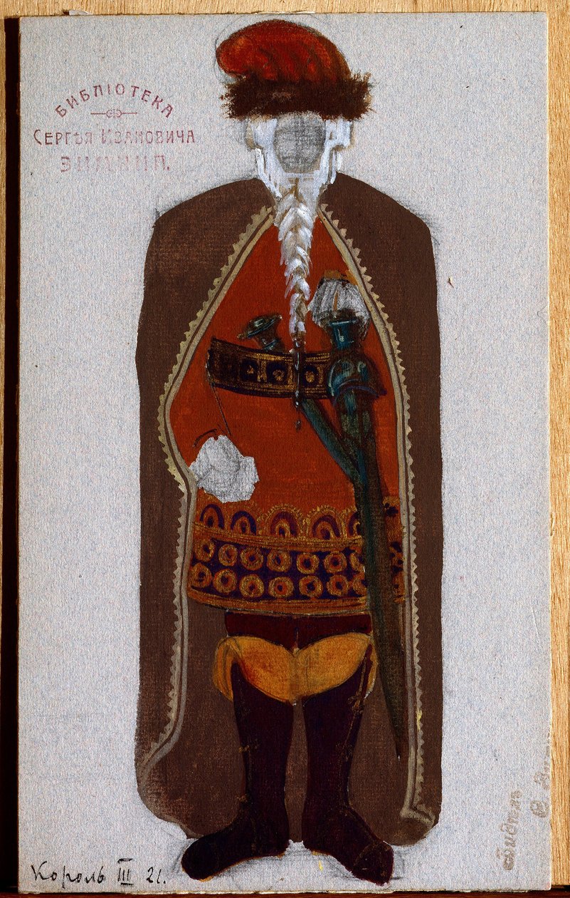 Král Mark. Kostým pro operu Tristan a Iseult (nebo Isolde nebo Iseult) od Richarda Wagnera (1813-1883). Dílo Nicolase (Nicholase) Roericha (1874-1947), kvaš a akvarel na papíře od Nicholas Roerich