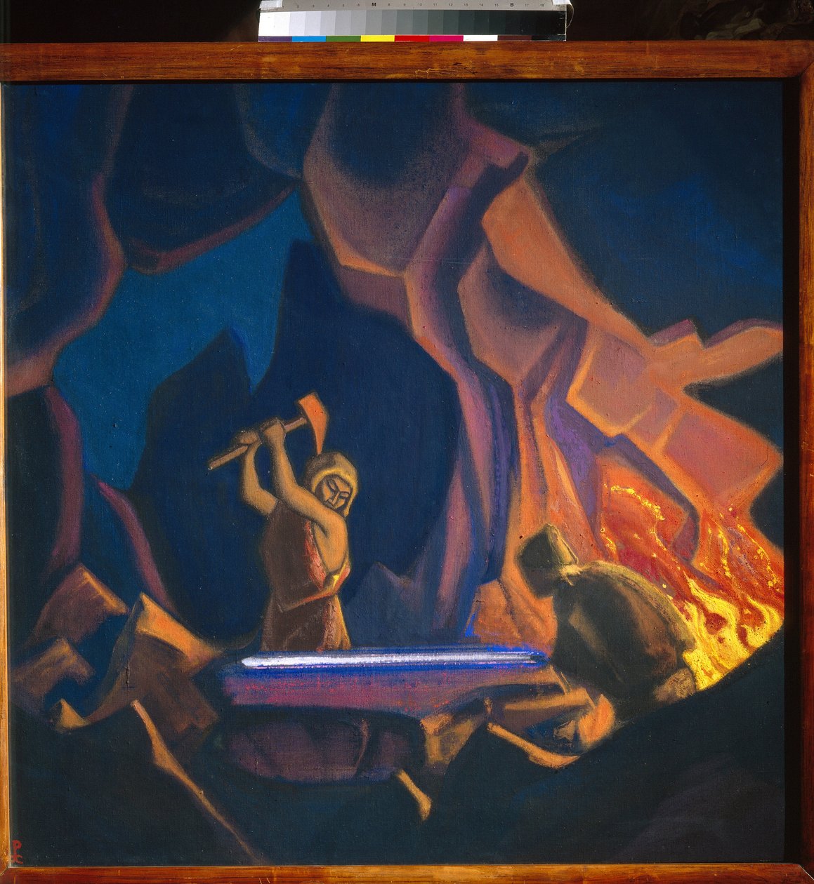 Nibelungové. Ukovat meč. (Epizoda z německé mytologie). Dílo Nicolase (Nicholase) Roericha (1874-1947), tempera na plátně od Nicholas Roerich