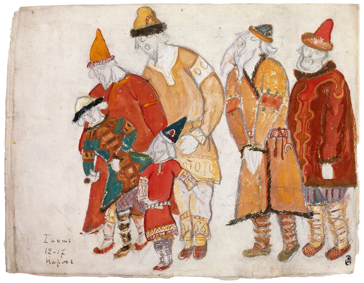 Národy. Kostýmní návrh opery Kníže Igor od A. Borodina, 1914 od Nikolai Konstantinowitsch Roerich