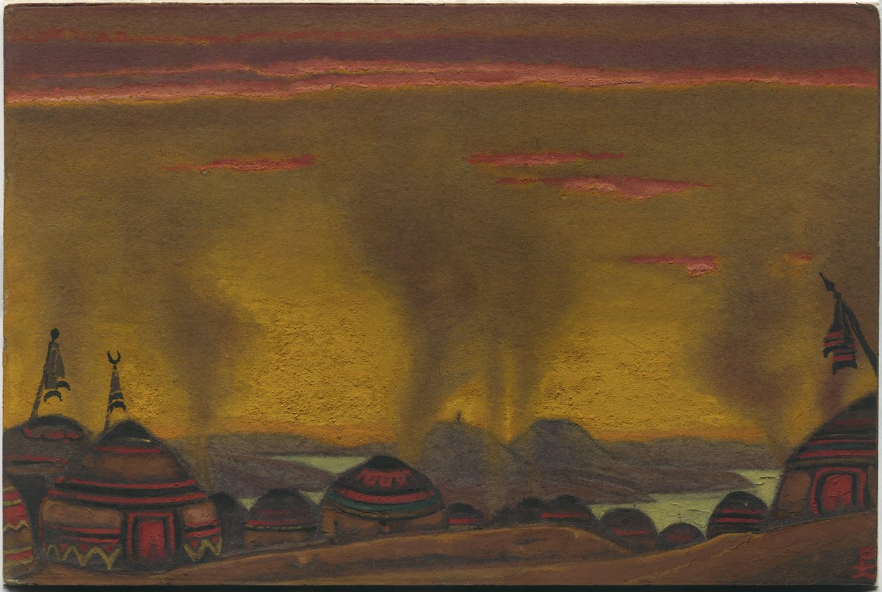 Polovský tábor, výzdoba pro "Polovské tance" z Borodinovy opery "Princ Igor", 1943 od Nicholas Roerich