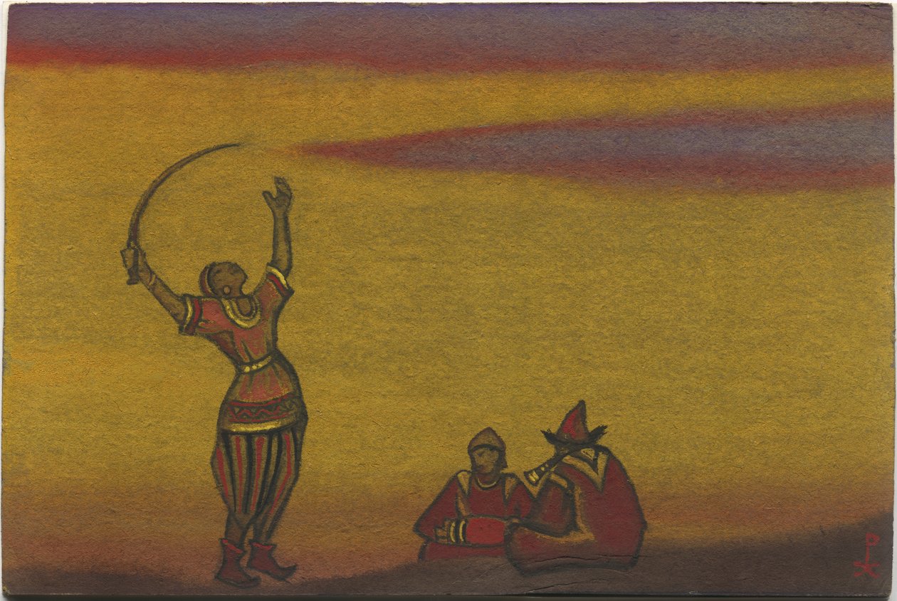 Polovci, jeden se scimitarou, návrh kostýmů pro "Polovské tance" z Borodinovy opery "Princ Igor", 1943 od Nicholas Roerich