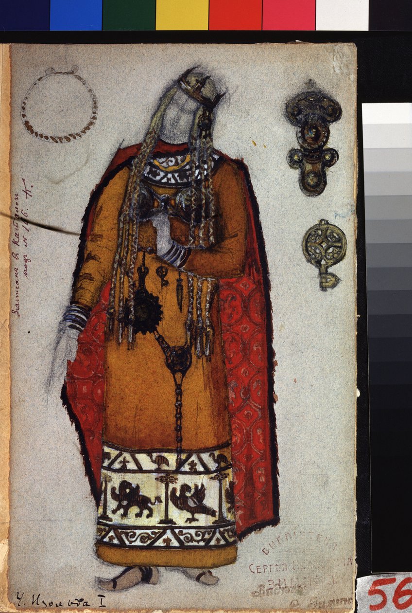 Kostýmní projekt pro operu Tristan a Isolda od Richarda Wagnera (1813-1883). Dílo Nicholase Roericha (1874-1947), tužka, kvaš a inkoust na papíře od Nicholas Roerich