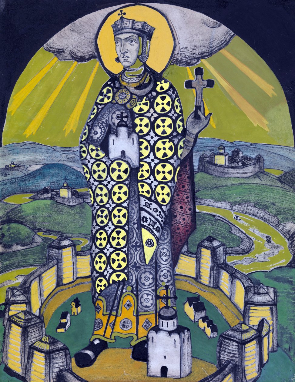 Svatá Olga, princezna z Kyjeva (koláž a tempera na papíře) od Nicholas Roerich