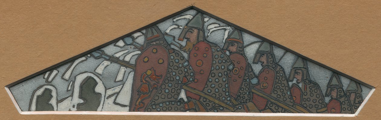Náčrt pravého trojúhelníkového zdobení majolikového vlysu „Northern Life“, 1905 od Nicholas Roerich