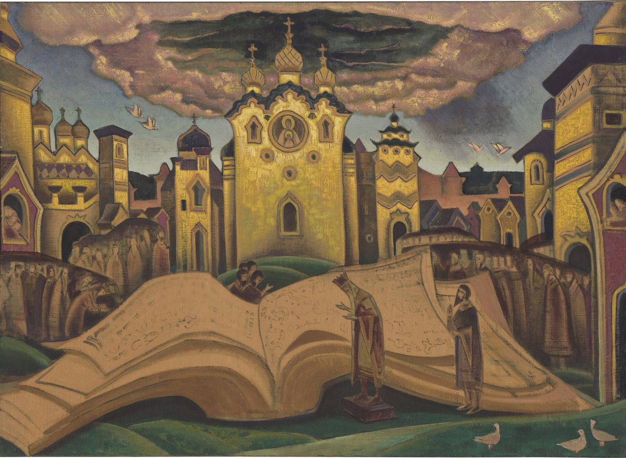 Golubinaya Kniga (Kniha holubice, le livre de la colombe) par Roerich, Nicholas (1874-1947). Tempera na plátně, rozměr : 73,5x101,5 od Nicholas Roerich