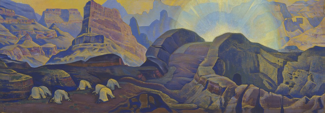 Zázrak (ze série Mesiáš) par Roerich, Nicholas (1874-1947). Tempera na plátně, rozměr : 62x205 od Nicholas Roerich