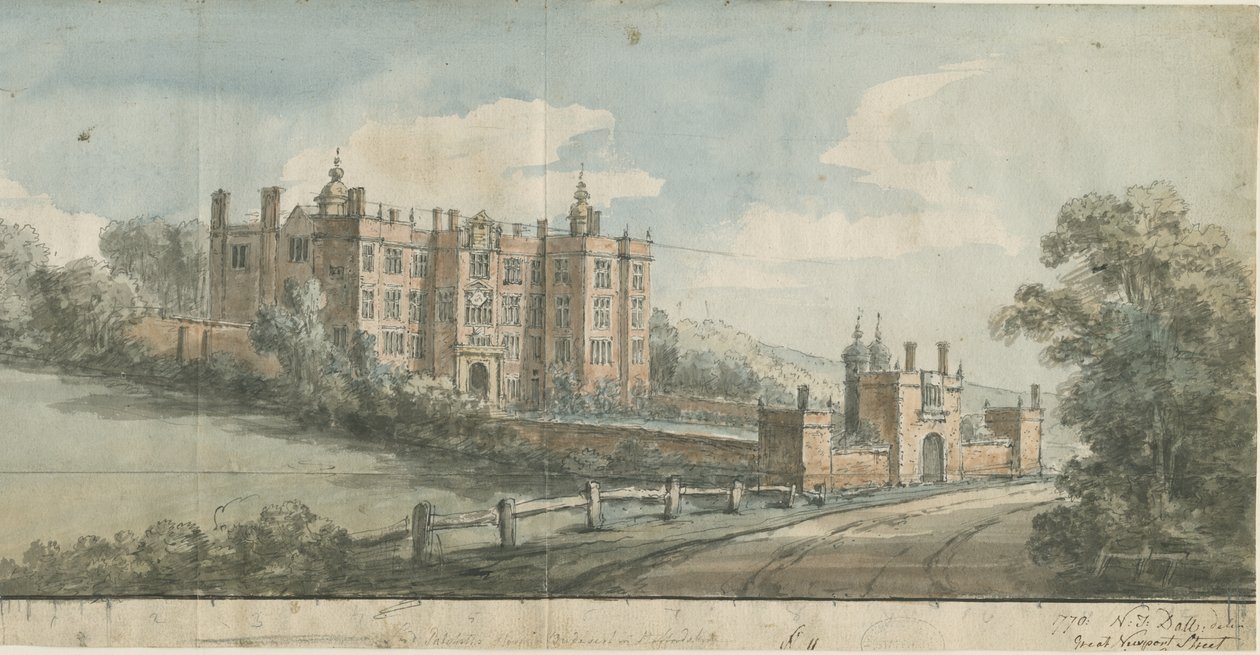 Beaudesert Hall and Park: malba vodovými barvami, 1770 od Nicholas Thomas Dall