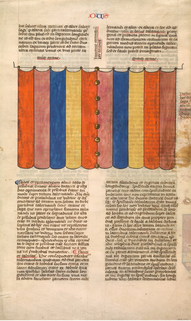 Opona svatostánku, jeden ze šesti ilustrovaných listů z Postilla Litteralis..., ca. 1360-1 od Nicholas of Lyra