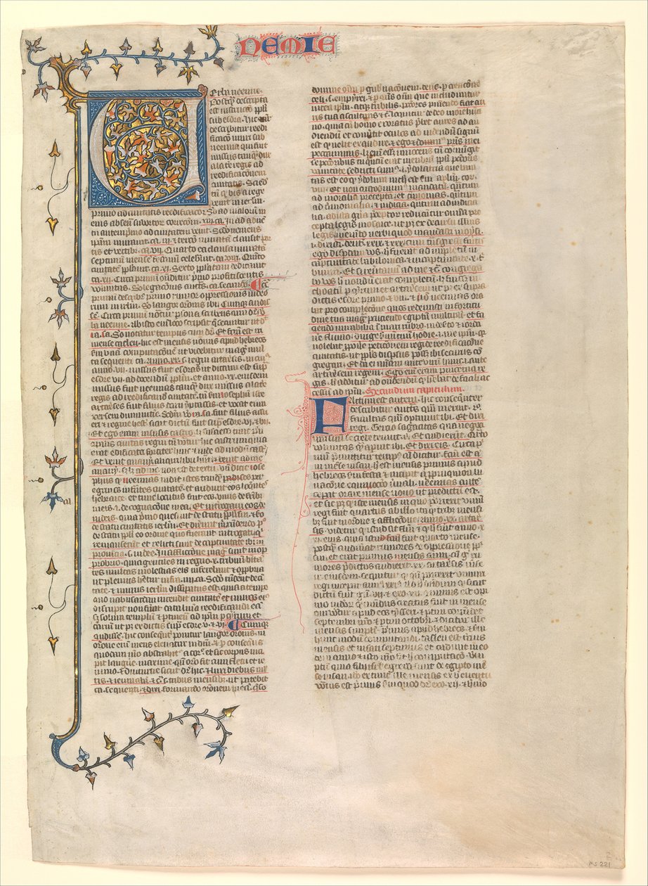Iniciála V z komentáře Nehemiáše, jeden ze šesti ilustrovaných listů..., ca. 1360-1380. od Nicholas of Lyra