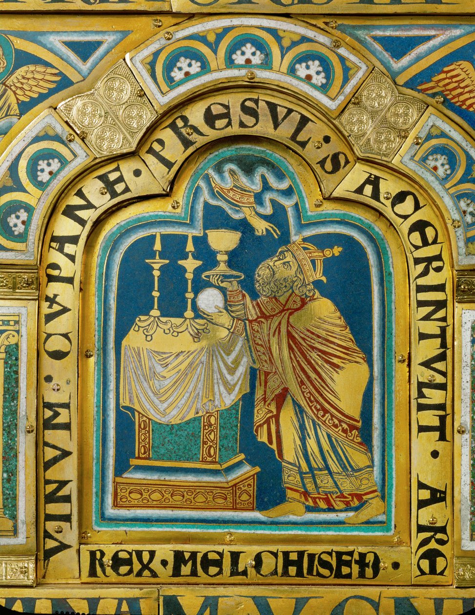 Salemský kněz Melchisedech obětuje chléb a víno... (email na zlacené mědi) od Nicholas of Verdun