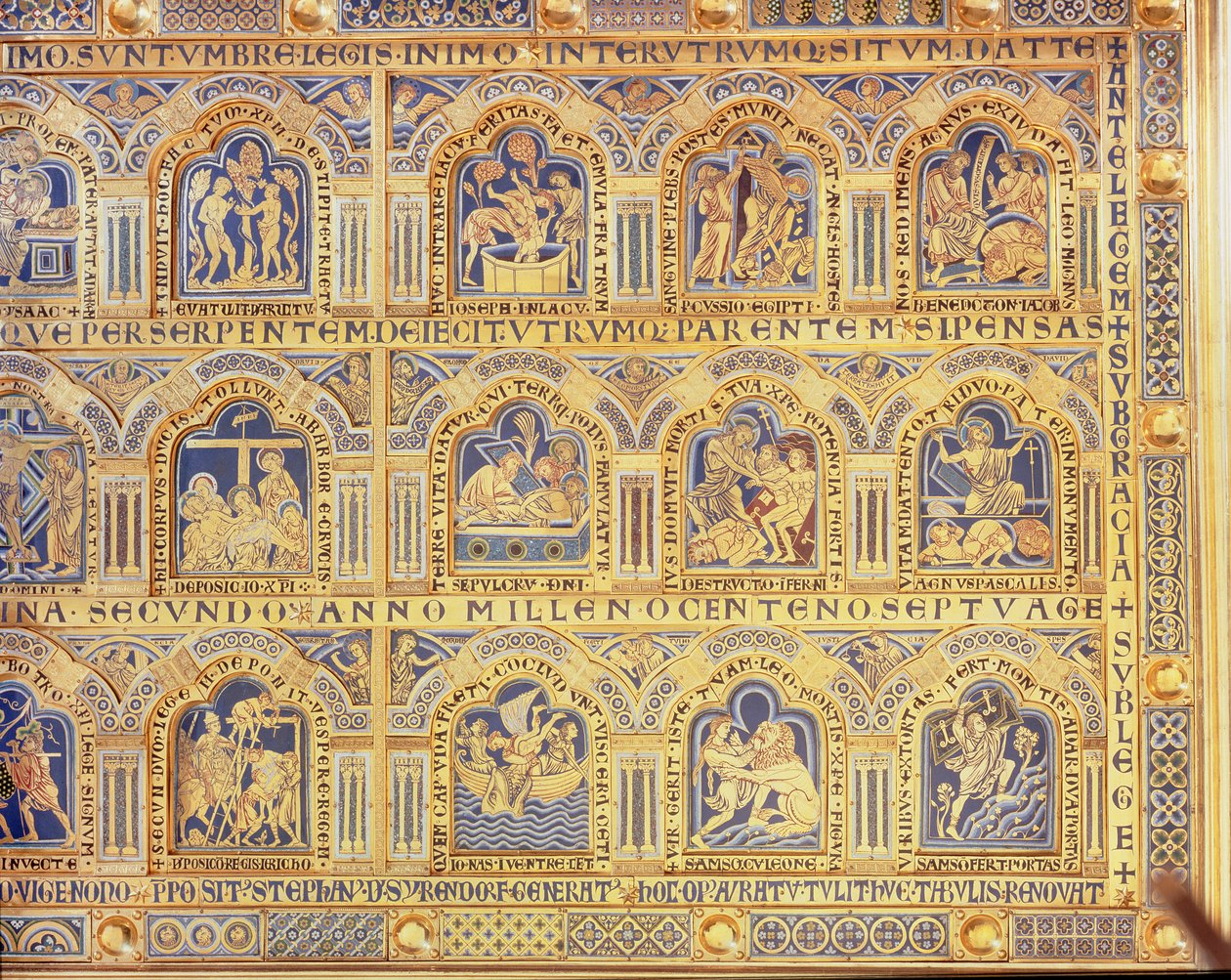 Verdunský oltář, zobrazující biblické výjevy, 1181 (smaltované champleve) (pravá část středního panelu) (další panely viz 146819, 146820 a 146822) od Nicholas of Verdun