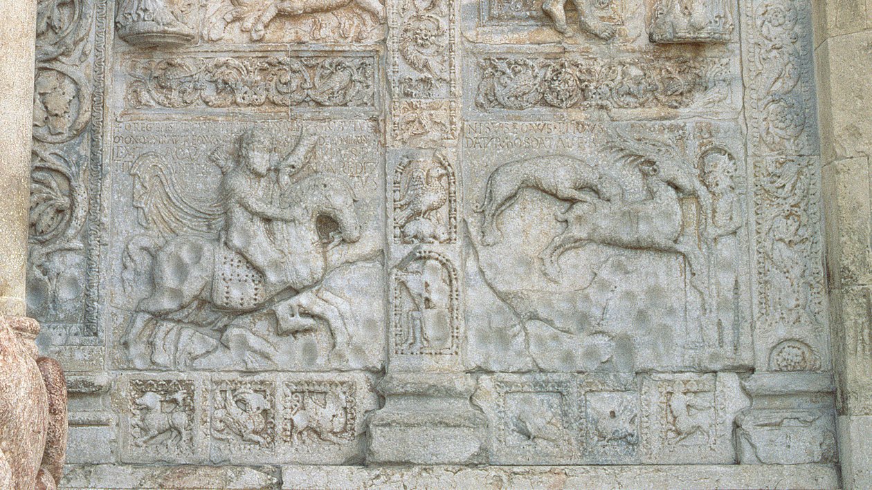 Reliéfní panely předmětů z Knihy Genesis, románský, kolem 1120-38 detail kamene z roku 102490 od Nicholaus